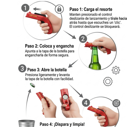 Abre botellas lanzador de chapas